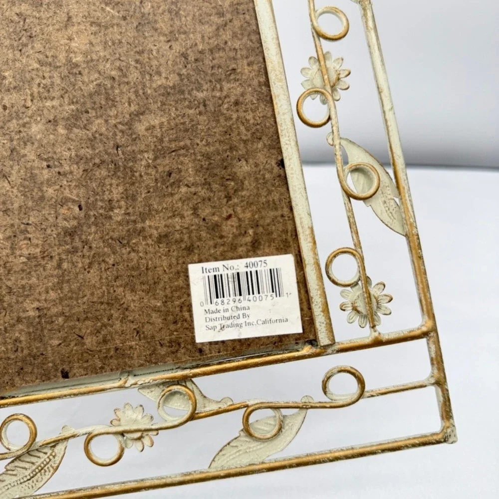 Metal Picture Frame Shabby Chic Floral Distressed Cream Feminine Cottage Decor